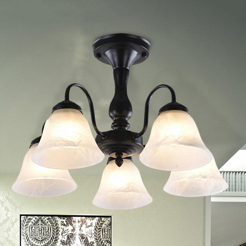 Black 3/5 Lights Ceiling Mount Traditional Frosted Glass Bell Semi Flush Light for Living Room 5 Black Clearhalo 'Ceiling Lights' 'Close To Ceiling Lights' 'Close to ceiling' 'Glass shade' 'Glass' 'Semi-flushmount' Lighting' 248146