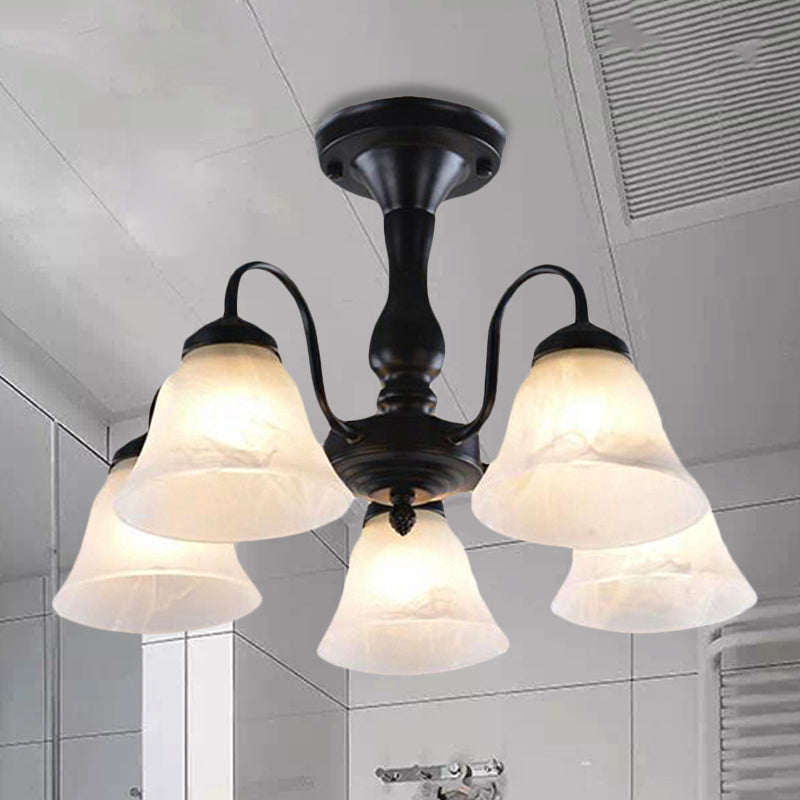 Black 3/5 Lights Ceiling Mount Traditional Frosted Glass Bell Semi Flush Light for Living Room Clearhalo 'Ceiling Lights' 'Close To Ceiling Lights' 'Close to ceiling' 'Glass shade' 'Glass' 'Semi-flushmount' Lighting' 248147