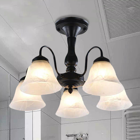 Black 3/5 Lights Ceiling Mount Traditional Frosted Glass Bell Semi Flush Light for Living Room Clearhalo 'Ceiling Lights' 'Close To Ceiling Lights' 'Close to ceiling' 'Glass shade' 'Glass' 'Semi-flushmount' Lighting' 248147