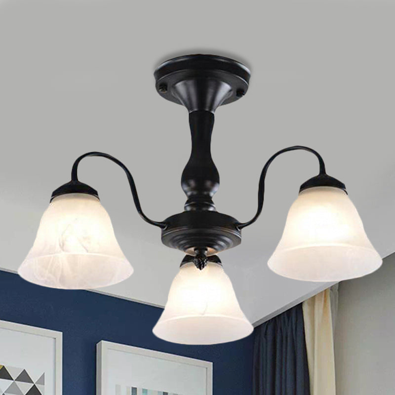 Black 3/5 Lights Ceiling Mount Traditional Frosted Glass Bell Semi Flush Light for Living Room 3 Black Clearhalo 'Ceiling Lights' 'Close To Ceiling Lights' 'Close to ceiling' 'Glass shade' 'Glass' 'Semi-flushmount' Lighting' 248148