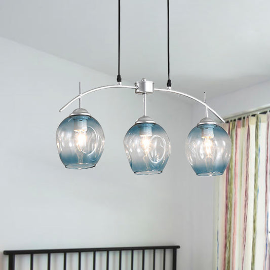 Bubble Shade Hanging Chandelier Post Modern Blue/Cognac Glass 3/6/8 Lights Black/Chrome Ceiling Light with Round/Linear Canopy 3 Chrome Linear