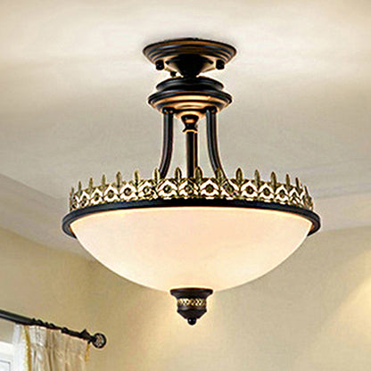 3 Lights Semi Flush Mount Traditional Bowl Shaped Frosted Glass Ceiling Light in White for Living Room White Clearhalo 'Ceiling Lights' 'Close To Ceiling Lights' 'Close to ceiling' 'Glass shade' 'Glass' 'Semi-flushmount' Lighting' 248195