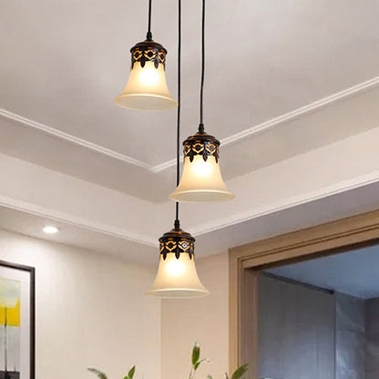 Black Bell Cluster Pendant Traditional Frosted Glass Lights
