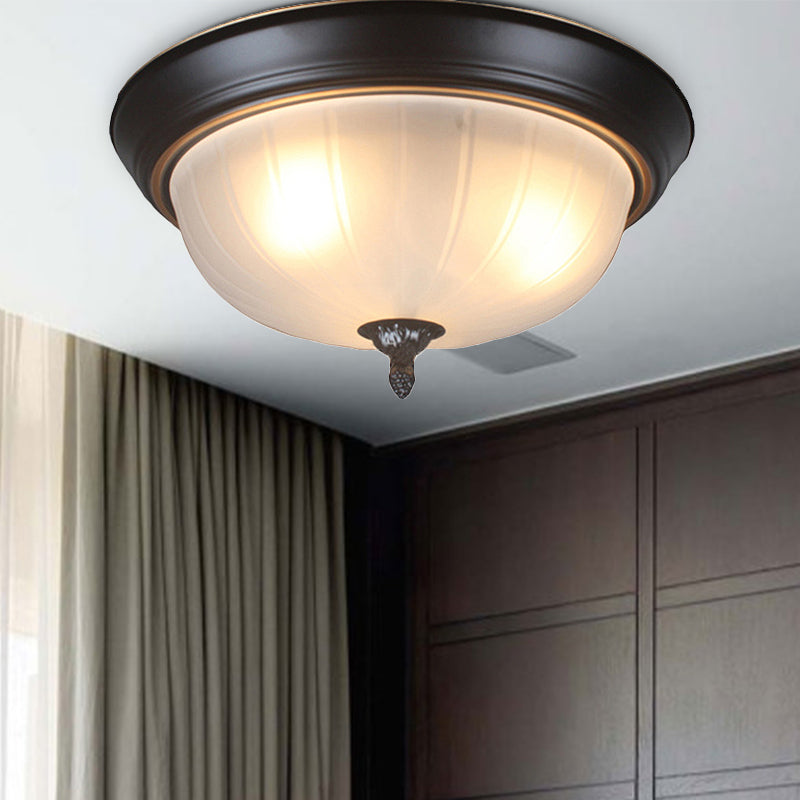 Bowl Shaped Living Room Flushmount Light Traditional Frosted Glass 3 Lights Black Ceiling Lighting, 13"/15"/19" Wide Clearhalo 'Ceiling Lights' 'Close To Ceiling Lights' 'Close to ceiling' 'Flush mount' Lighting' 248214