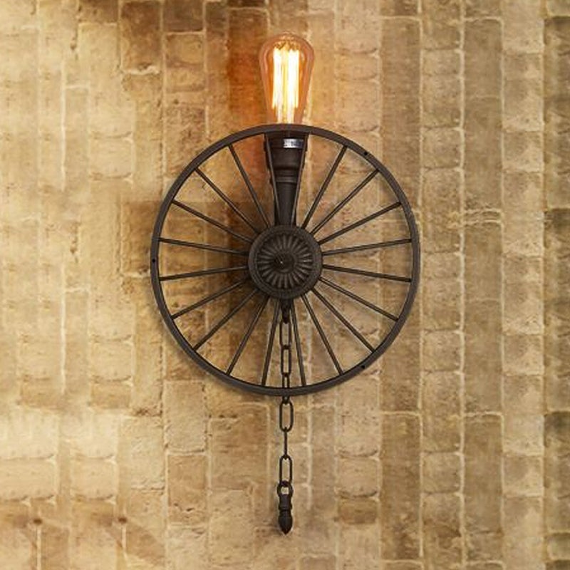 1/2-Head Bare Bulb Wall Mount Light Industrial Style Silver/Bronze/Antique Brass Wrought Iron Wall Lighting with Wheel Decoration 1.0 Bronze Clearhalo 'Art deco wall lights' 'Cast Iron' 'Glass' 'Industrial wall lights' 'Industrial' 'Middle century wall lights' 'Modern' 'Rustic wall lights' 'Tiffany' 'Traditional wall lights' 'Wall Lamps & Sconces' 'Wall Lights' Lighting' 248215