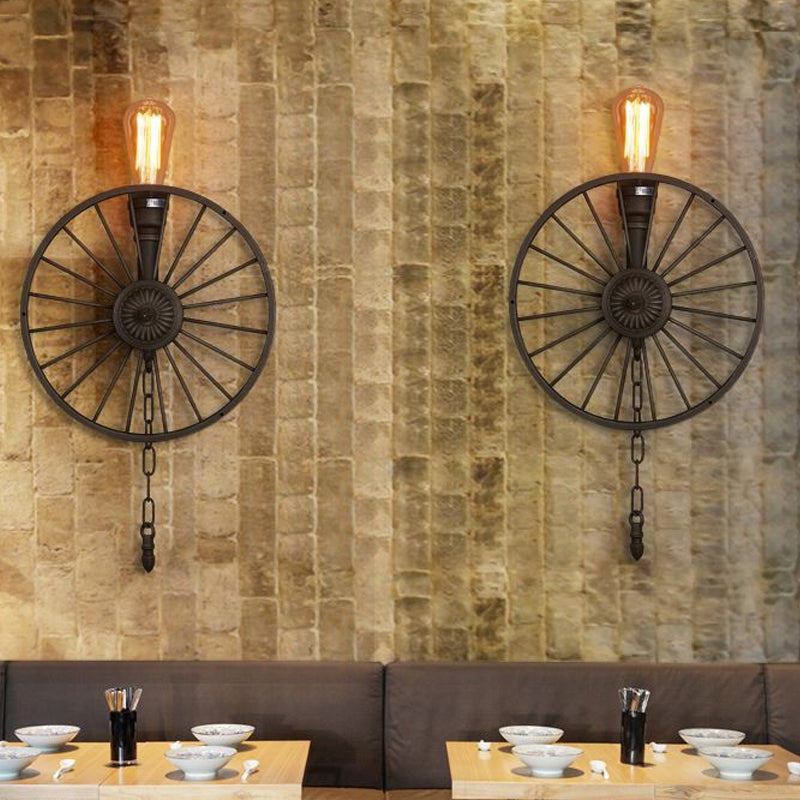 1/2-Head Bare Bulb Wall Mount Light Industrial Style Silver/Bronze/Antique Brass Wrought Iron Wall Lighting with Wheel Decoration Clearhalo 'Art deco wall lights' 'Cast Iron' 'Glass' 'Industrial wall lights' 'Industrial' 'Middle century wall lights' 'Modern' 'Rustic wall lights' 'Tiffany' 'Traditional wall lights' 'Wall Lamps & Sconces' 'Wall Lights' Lighting' 248216