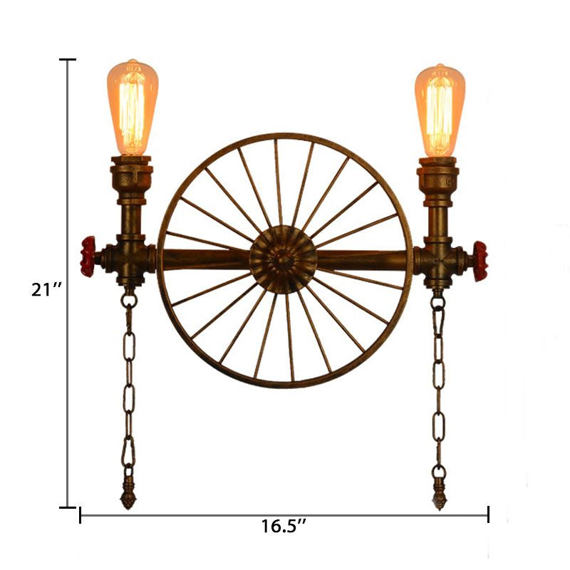 1/2-Head Bare Bulb Wall Mount Light Industrial Style Silver/Bronze/Antique Brass Wrought Iron Wall Lighting with Wheel Decoration Clearhalo 'Art deco wall lights' 'Cast Iron' 'Glass' 'Industrial wall lights' 'Industrial' 'Middle century wall lights' 'Modern' 'Rustic wall lights' 'Tiffany' 'Traditional wall lights' 'Wall Lamps & Sconces' 'Wall Lights' Lighting' 248229