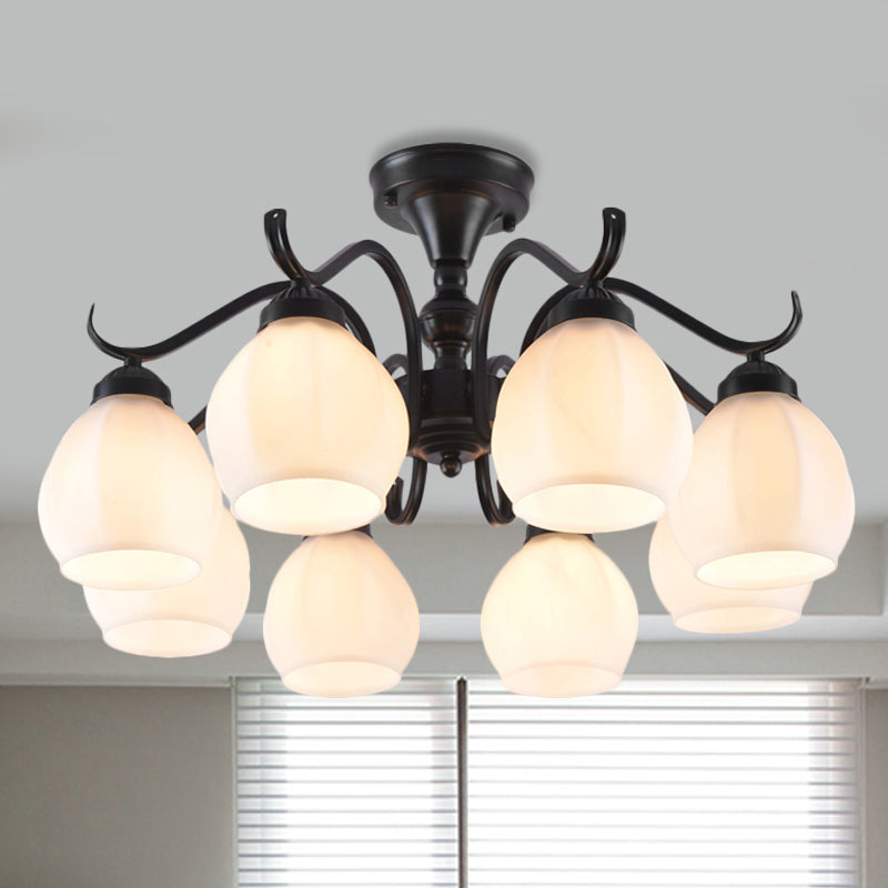 Black Bubble Shape Semi Flush Light Traditional White Glass 3/5/6 Lights Living Room Ceiling Lamp 8 White Clearhalo 'Ceiling Lights' 'Close To Ceiling Lights' 'Close to ceiling' 'Glass shade' 'Glass' 'Semi-flushmount' Lighting' 248251