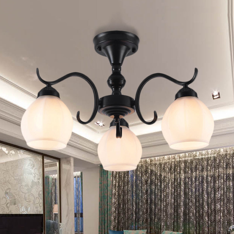 Black Bubble Shape Semi Flush Light Traditional White Glass 3/5/6 Lights Living Room Ceiling Lamp 3 White Clearhalo 'Ceiling Lights' 'Close To Ceiling Lights' 'Close to ceiling' 'Glass shade' 'Glass' 'Semi-flushmount' Lighting' 248253