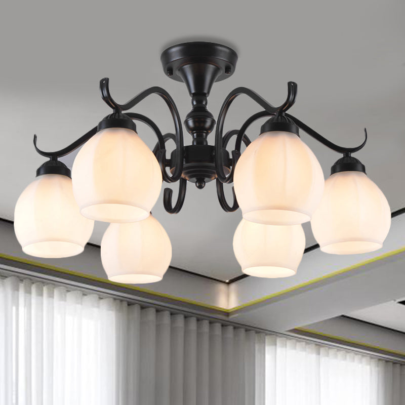 Black Bubble Shape Semi Flush Light Traditional White Glass 3/5/6 Lights Living Room Ceiling Lamp 6 White Clearhalo 'Ceiling Lights' 'Close To Ceiling Lights' 'Close to ceiling' 'Glass shade' 'Glass' 'Semi-flushmount' Lighting' 248257
