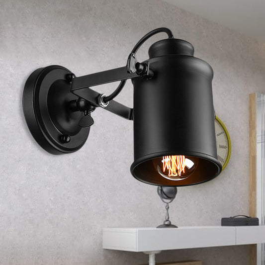 1 Light Rotatable Wall Mount Lighting with Cylinder Metal Shade Industrial Indoor Sconce Light in Black Clearhalo 'Art deco wall lights' 'Cast Iron' 'Glass' 'Industrial wall lights' 'Industrial' 'Middle century wall lights' 'Modern' 'Rustic wall lights' 'Tiffany' 'Traditional wall lights' 'Wall Lamps & Sconces' 'Wall Lights' Lighting' 248261