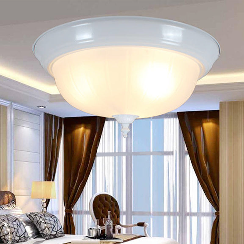 2 Lights Bowl Flush Mount Lamp Traditional White Glass Ceiling Mounted Fixture for Living Room, 13"/15" Wide White Clearhalo 'Ceiling Lights' 'Close To Ceiling Lights' 'Close to ceiling' 'Flush mount' Lighting' 248300