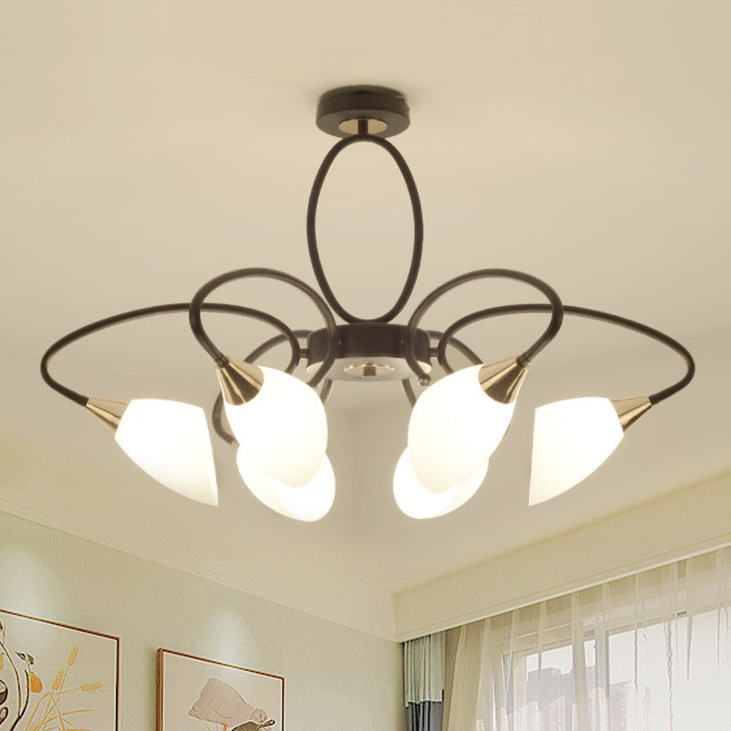 6/8 Lights Semi Flush Mount Traditional Oval White Glass Ceiling Light in Black for Living Room Clearhalo 'Ceiling Lights' 'Close To Ceiling Lights' 'Close to ceiling' 'Glass shade' 'Glass' 'Island Lights' 'Semi-flushmount' Lighting' 248303