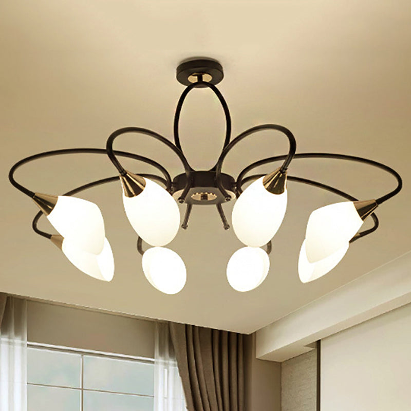 6/8 Lights Semi Flush Mount Traditional Oval White Glass Ceiling Light in Black for Living Room 8 White Clearhalo 'Ceiling Lights' 'Close To Ceiling Lights' 'Close to ceiling' 'Glass shade' 'Glass' 'Island Lights' 'Semi-flushmount' Lighting' 248304