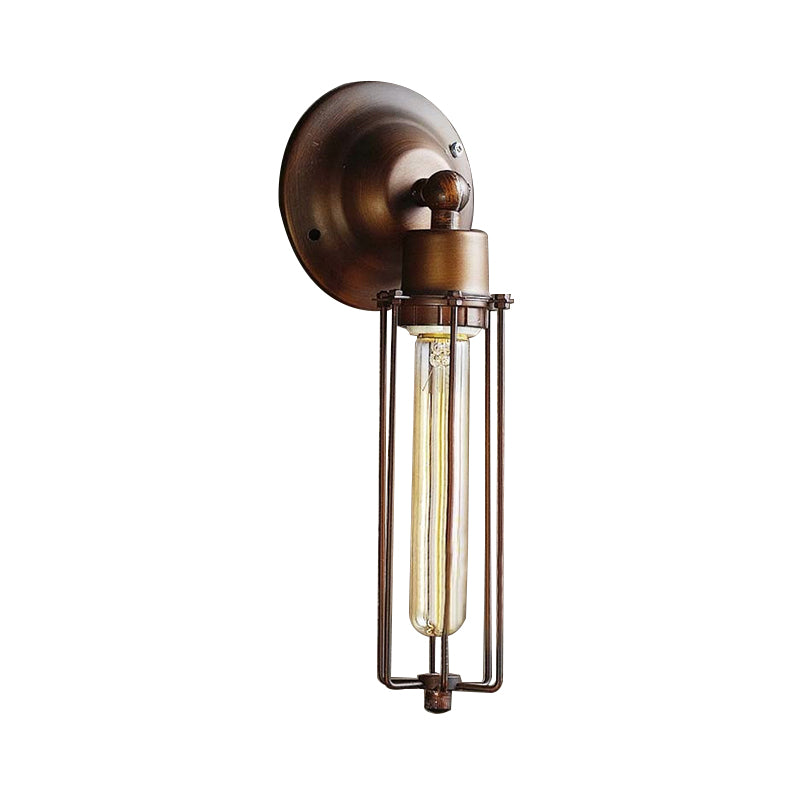 1/2/4-Light Cage Wall Sconce Lighting with Tube Shape Industrial Bronze Wrought Iron Wall Lamp for Dining Table Clearhalo 'Art deco wall lights' 'Cast Iron' 'Glass' 'Industrial wall lights' 'Industrial' 'Middle century wall lights' 'Modern' 'Rustic wall lights' 'Tiffany' 'Traditional wall lights' 'Wall Lamps & Sconces' 'Wall Lights' Lighting' 248307