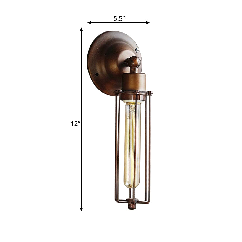 1/2/4-Light Cage Wall Sconce Lighting with Tube Shape Industrial Bronze Wrought Iron Wall Lamp for Dining Table Clearhalo 'Art deco wall lights' 'Cast Iron' 'Glass' 'Industrial wall lights' 'Industrial' 'Middle century wall lights' 'Modern' 'Rustic wall lights' 'Tiffany' 'Traditional wall lights' 'Wall Lamps & Sconces' 'Wall Lights' Lighting' 248308