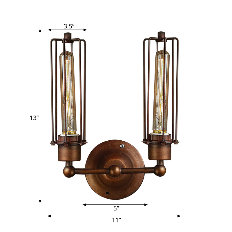 1/2/4-Light Cage Wall Sconce Lighting with Tube Shape Industrial Bronze Wrought Iron Wall Lamp for Dining Table Clearhalo 'Art deco wall lights' 'Cast Iron' 'Glass' 'Industrial wall lights' 'Industrial' 'Middle century wall lights' 'Modern' 'Rustic wall lights' 'Tiffany' 'Traditional wall lights' 'Wall Lamps & Sconces' 'Wall Lights' Lighting' 248312