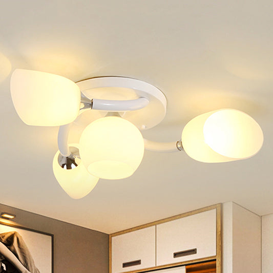 White 4/6/8 Lights Semi Mount Lighting Traditional Frosted Glass Oval Semi Flush Light for Living Room 4 White Clearhalo 'Ceiling Lights' 'Close To Ceiling Lights' 'Close to ceiling' 'Glass shade' 'Glass' 'Semi-flushmount' Lighting' 248327