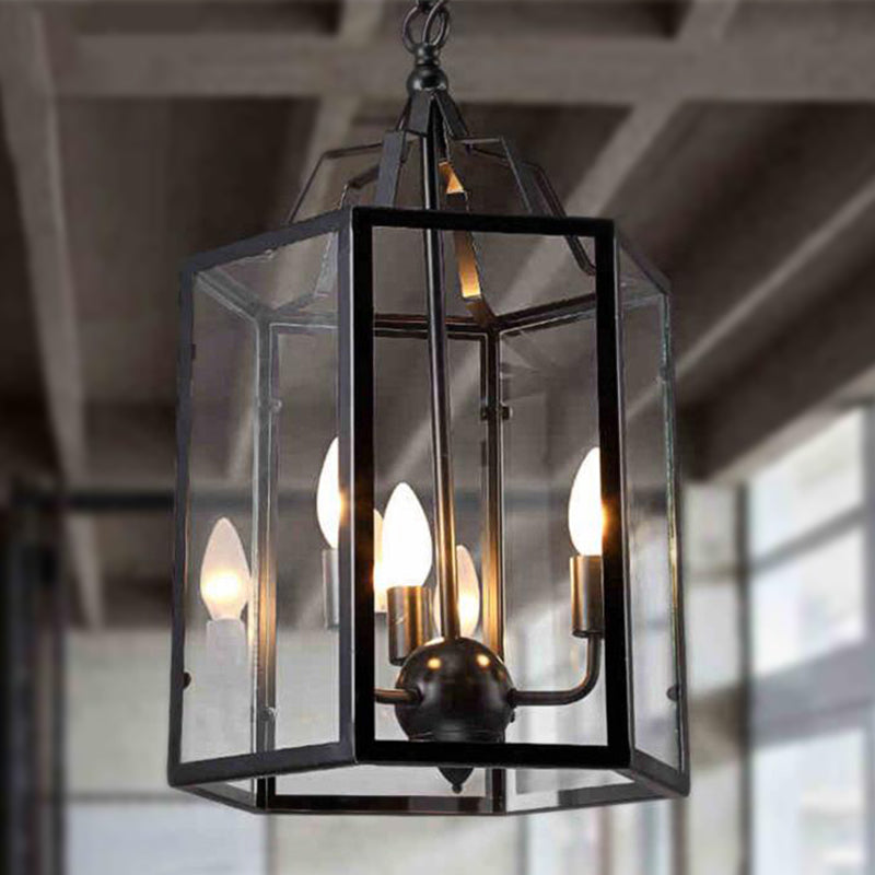 3-Light Clear Glass Hanging Chandelier Vintage Black/White Candle Pendant Light Fixture Black Clearhalo 'Ceiling Lights' 'Chandeliers' 'Glass shade' 'Glass' 'Industrial Chandeliers' 'Industrial' 'Middle Century Chandeliers' 'Pendant Lights' 'Tiffany' Lighting' 248368