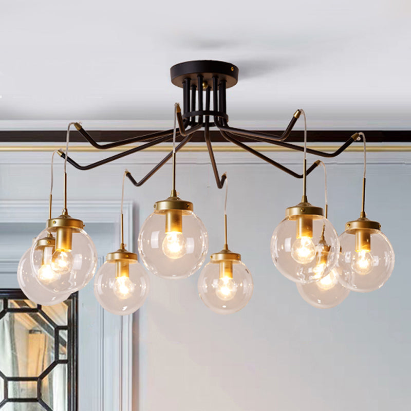 Globe Clear Glass Chandelier Lighting Classic 6/8 Lights Dining Room Pendant Lighting in Black Clearhalo 'Ceiling Lights' 'Chandeliers' Lighting' options 248377