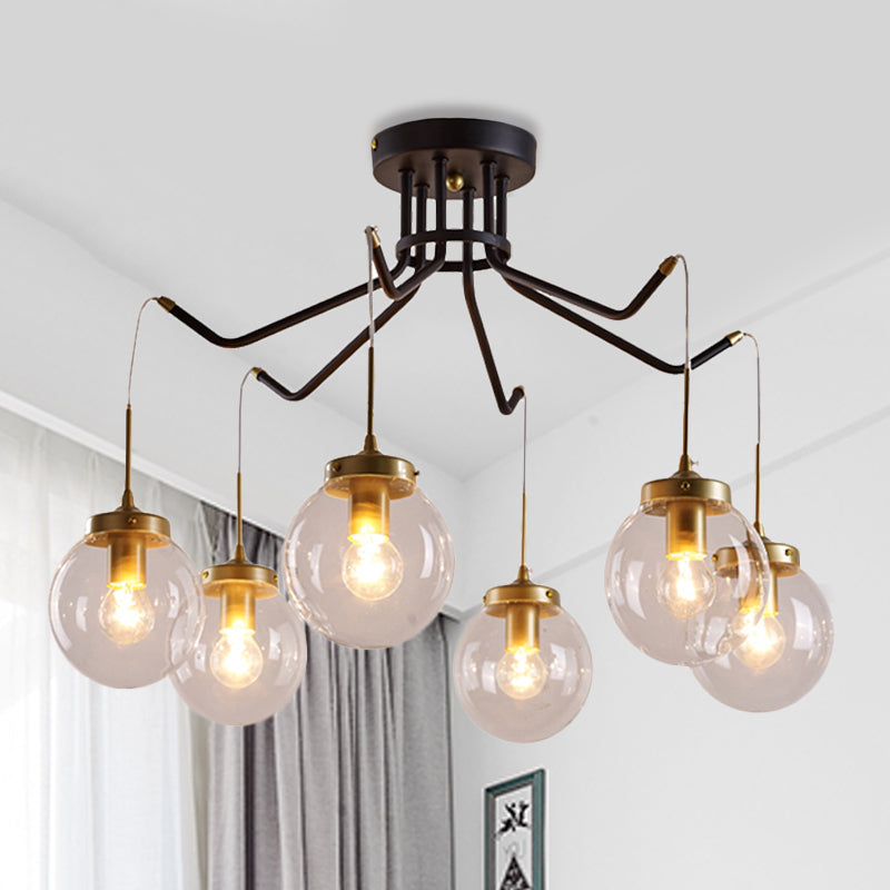 Globe Clear Glass Chandelier Lighting Classic 6/8 Lights Dining Room Pendant Lighting in Black Clearhalo 'Ceiling Lights' 'Chandeliers' Lighting' options 248379