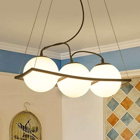 Globe Bedroom Pendant Chandelier Traditional Opal Glass 3/5 Lights Black Hanging Fixture 3 White