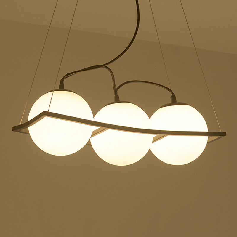 Globe Bedroom Pendant Chandelier Traditional Opal Glass 3/5 Lights Black Hanging Fixture Clearhalo 'Ceiling Lights' 'Chandeliers' Lighting' options 248402