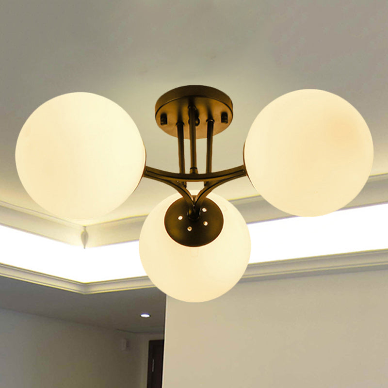 3/6 Lights Living Room Ceiling Light Fixture Traditional Black Semi Flush with Globe White Glass Shade Clearhalo 'Ceiling Lights' 'Close To Ceiling Lights' 'Close to ceiling' 'Glass shade' 'Glass' 'Semi-flushmount' Lighting' 248409