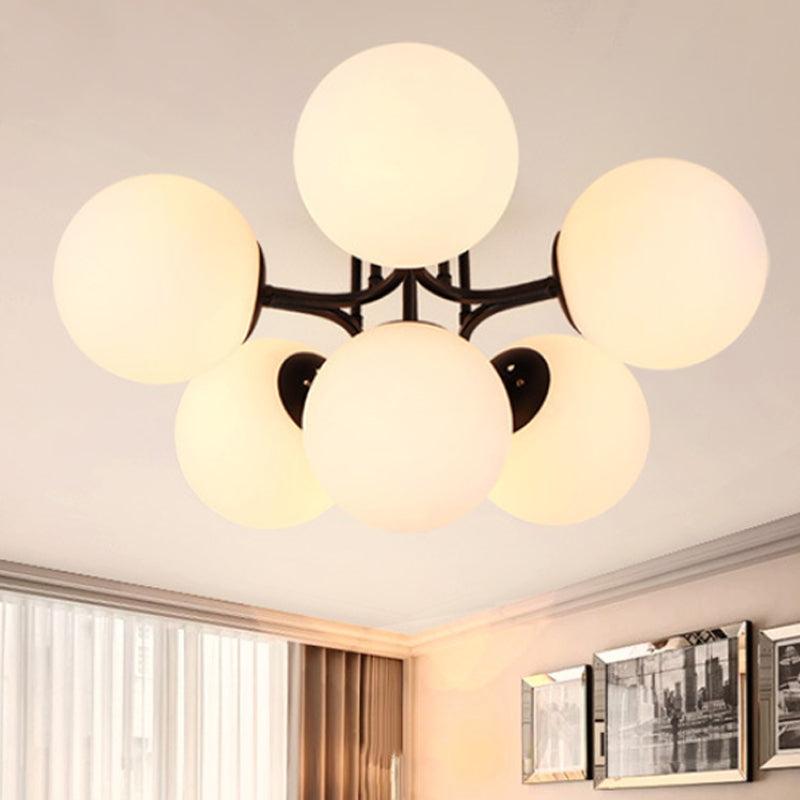 3/6 Lights Living Room Ceiling Light Fixture Traditional Black Semi Flush with Globe White Glass Shade 6 White Clearhalo 'Ceiling Lights' 'Close To Ceiling Lights' 'Close to ceiling' 'Glass shade' 'Glass' 'Semi-flushmount' Lighting' 248410