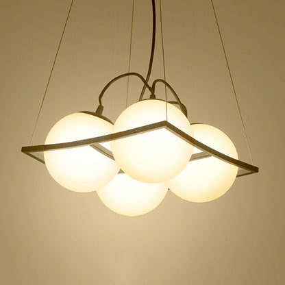 Globe Living Room Ceiling Chandelier Traditional Frosted Glass 4/9 Lights White Hanging Fixture with Square Frame 4.0 White Clearhalo 'Ceiling Lights' 'Chandeliers' Lighting' options 248432_1d74b170-83d2-4b72-b0ae-5945da980e5a