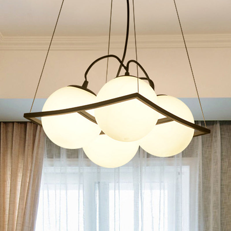 Globe Living Room Ceiling Chandelier Traditional Frosted Glass 4/9 Lights White Hanging Fixture,shopify with Square Frame Clearhalo 'Ceiling Lights' 'Chandeliers' 'Lighting' 248433_d3072801-1714-4510-a42a-ab7ed5f86ea2