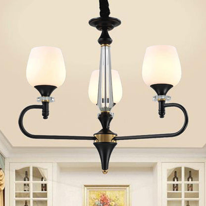 3/6 Lights Opal Glass Hanging Chandelier Traditional Matte Black Cone Living Room Pendant Light Fixture 3 Black Clearhalo 'Ceiling Lights' 'Chandeliers' Lighting' options 248469_2d71cdd6-9635-4932-848b-8ff444b70240