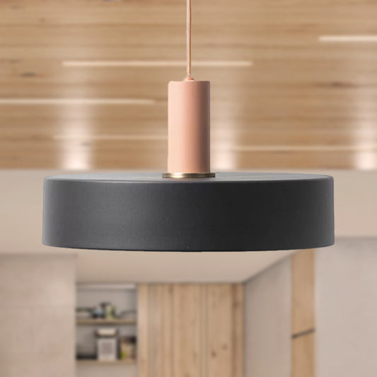 1 Bulb Pendant Light with Round Shade Metal and Wood Contemporary Indoor Suspension Lamp in Black Clearhalo 'Ceiling Lights' 'Modern Pendants' 'Modern' 'Pendant Lights' 'Pendants' Lighting' 248486