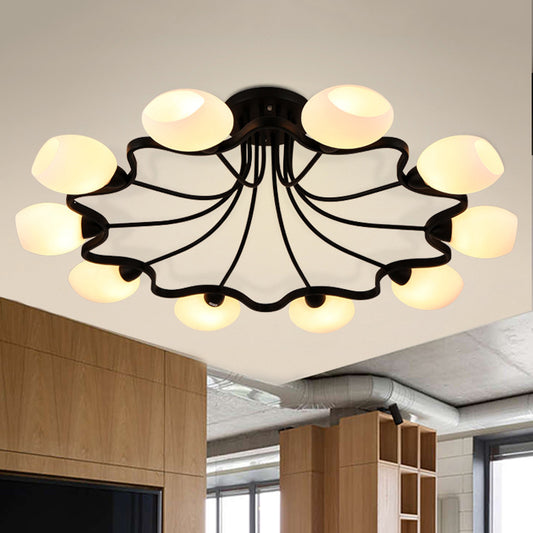 6/8/10 Lights Living Room Ceiling Mounted Fixture Classic Black Semi Flush Mount with Bubble White Glass Shade Clearhalo 'Ceiling Lights' 'Close To Ceiling Lights' 'Close to ceiling' 'Glass shade' 'Glass' 'Semi-flushmount' Lighting' 248521