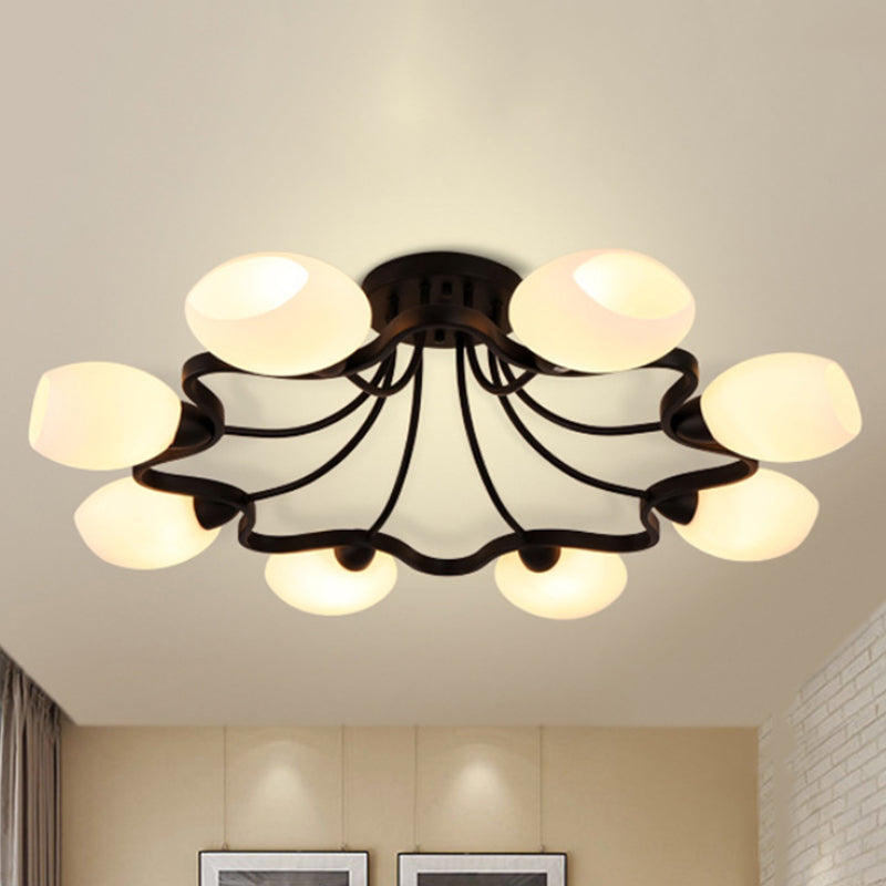 6/8/10 Lights Living Room Ceiling Mounted Fixture Classic Black Semi Flush Mount with Bubble White Glass Shade Clearhalo 'Ceiling Lights' 'Close To Ceiling Lights' 'Close to ceiling' 'Glass shade' 'Glass' 'Semi-flushmount' Lighting' 248526