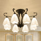 3/6/8 Lights White Glass Ceiling Light Fixture Classic Black Flower Shaped Living Room Semi Mount Lighting 8 White Clearhalo 'Ceiling Lights' 'Close To Ceiling Lights' 'Close to ceiling' 'Glass shade' 'Glass' 'Semi-flushmount' Lighting' 248544