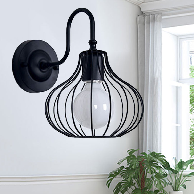 1 Light Onion Wall Sconce Lighting Loft Style Black/White Metallic Mini Wall Lighting with Gooseneck Arm for Bedroom Clearhalo 'Art deco wall lights' 'Cast Iron' 'Glass' 'Industrial wall lights' 'Industrial' 'Middle century wall lights' 'Modern' 'Rustic wall lights' 'Tiffany' 'Traditional wall lights' 'Wall Lamps & Sconces' 'Wall Lights' Lighting' 248572