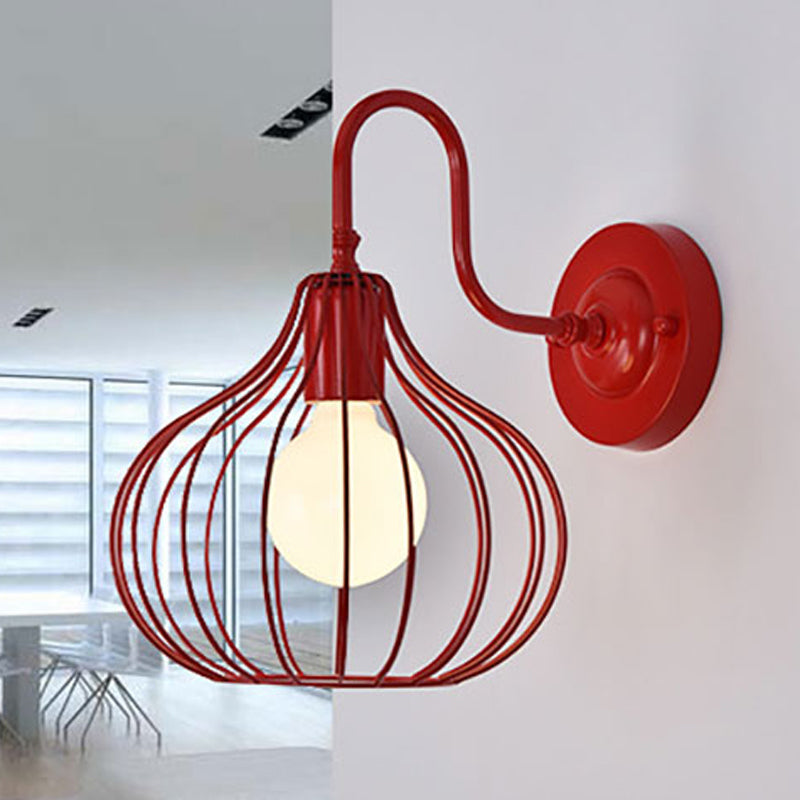 1 Light Onion Wall Sconce Lighting Loft Style Black/White Metallic Mini Wall Lighting with Gooseneck Arm for Bedroom Red Clearhalo 'Art deco wall lights' 'Cast Iron' 'Glass' 'Industrial wall lights' 'Industrial' 'Middle century wall lights' 'Modern' 'Rustic wall lights' 'Tiffany' 'Traditional wall lights' 'Wall Lamps & Sconces' 'Wall Lights' Lighting' 248573