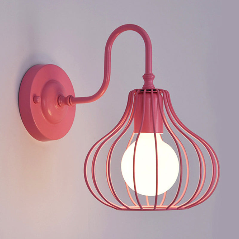 1 Light Onion Wall Sconce Lighting Loft Style Black/White Metallic Mini Wall Lighting with Gooseneck Arm for Bedroom Clearhalo 'Art deco wall lights' 'Cast Iron' 'Glass' 'Industrial wall lights' 'Industrial' 'Middle century wall lights' 'Modern' 'Rustic wall lights' 'Tiffany' 'Traditional wall lights' 'Wall Lamps & Sconces' 'Wall Lights' Lighting' 248576