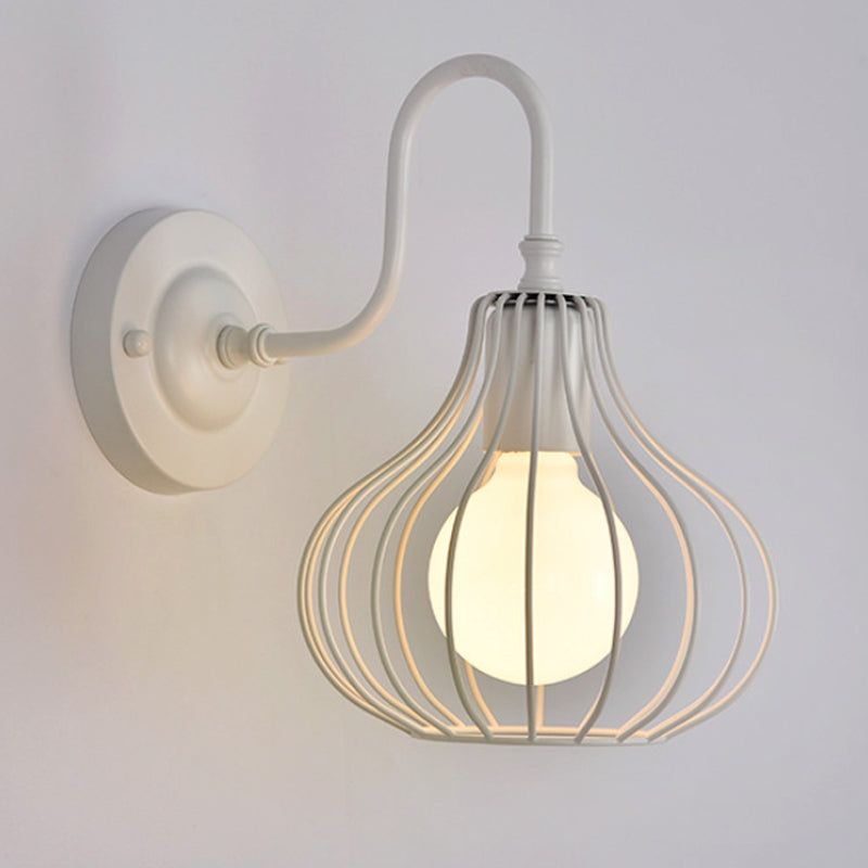 1 Light Onion Wall Sconce Lighting Loft Style Black/White Metallic Mini Wall Lighting with Gooseneck Arm for Bedroom Clearhalo 'Art deco wall lights' 'Cast Iron' 'Glass' 'Industrial wall lights' 'Industrial' 'Middle century wall lights' 'Modern' 'Rustic wall lights' 'Tiffany' 'Traditional wall lights' 'Wall Lamps & Sconces' 'Wall Lights' Lighting' 248578