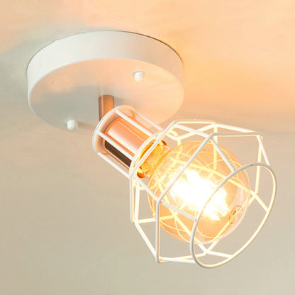 Black/White Dome Ceiling Light with Wire Cage Shade Industrial Metal 1 Bulb Bedroom Semi Flush Light White Clearhalo 'Ceiling Lights' 'Close To Ceiling Lights' 'Close to ceiling' 'Semi-flushmount' Lighting' 248580