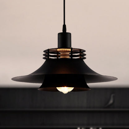 12.5"/14" Wide 1 Bulb Flared Hanging Ceiling Light Retro Style Black Finish Metal Pendant Lighting for Restaurant Black Clearhalo 'Ceiling Lights' 'Modern Pendants' 'Modern' 'Pendant Lights' 'Pendants' Lighting' 248592