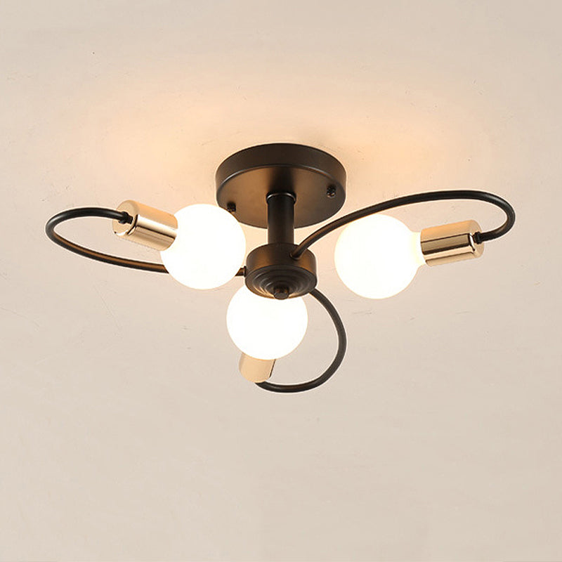3/6/8 Lights Metal Semi Flush Light Traditional Black Exposed Bulb Living Room Ceiling Lighting Clearhalo 'Ceiling Lights' 'Close To Ceiling Lights' 'Close to ceiling' 'Semi-flushmount' Lighting' 248615