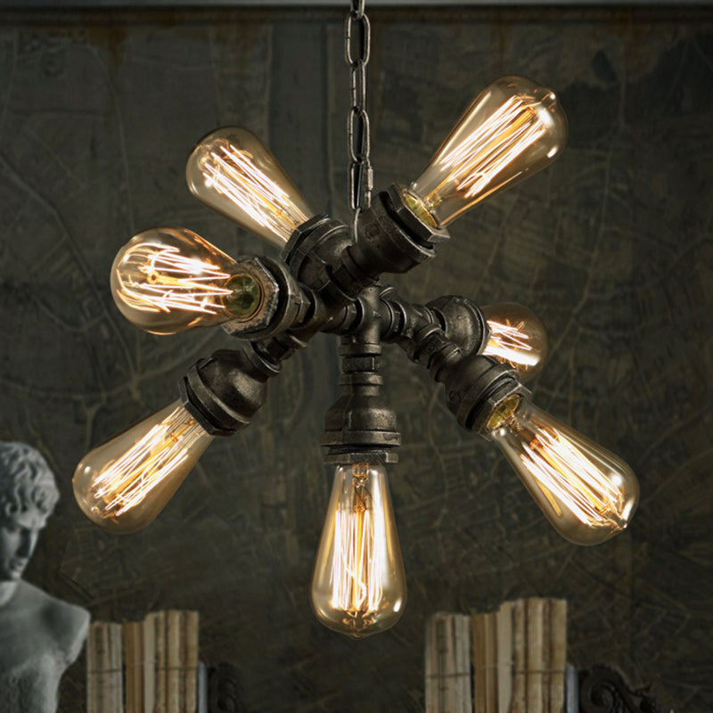 Bronze 7 Bulbs Chandelier Light Fixture Antique Style Metal Pipe Hanging Lighting with Exposed Bulb Bronze Clearhalo 'Cast Iron' 'Ceiling Lights' 'Chandeliers' 'Industrial Chandeliers' 'Industrial' 'Metal' 'Middle Century Chandeliers' 'Rustic Chandeliers' 'Tiffany' Lighting' 248650