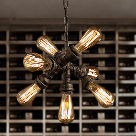 Bronze 7 Bulbs Chandelier Light Fixture Antique Style Metal Pipe Hanging Lighting with Exposed Bulb Clearhalo 'Cast Iron' 'Ceiling Lights' 'Chandeliers' 'Industrial Chandeliers' 'Industrial' 'Metal' 'Middle Century Chandeliers' 'Rustic Chandeliers' 'Tiffany' Lighting' 248651