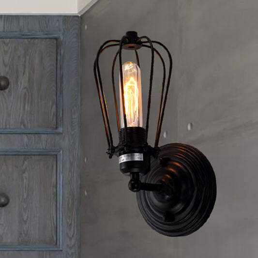 1 Head Wall Sconce Light with Bulb Cage Shade Metal Industrial Rustic Corridor Wall Lighting in Black, 2 Packs Clearhalo 'Art deco wall lights' 'Cast Iron' 'Glass' 'Industrial wall lights' 'Industrial' 'Middle century wall lights' 'Modern' 'Rustic wall lights' 'Tiffany' 'Traditional wall lights' 'Wall Lamps & Sconces' 'Wall Lights' Lighting' 248699