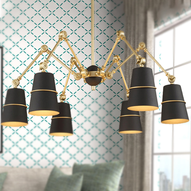 6 Lights Spider Chandelier Light with Cone Shade Retro Style Black and Gold Metal Suspension Light Black-Gold Clearhalo 'Cast Iron' 'Ceiling Lights' 'Chandeliers' 'Industrial Chandeliers' 'Industrial' 'Metal' 'Middle Century Chandeliers' 'Rustic Chandeliers' 'Tiffany' Lighting' 248710