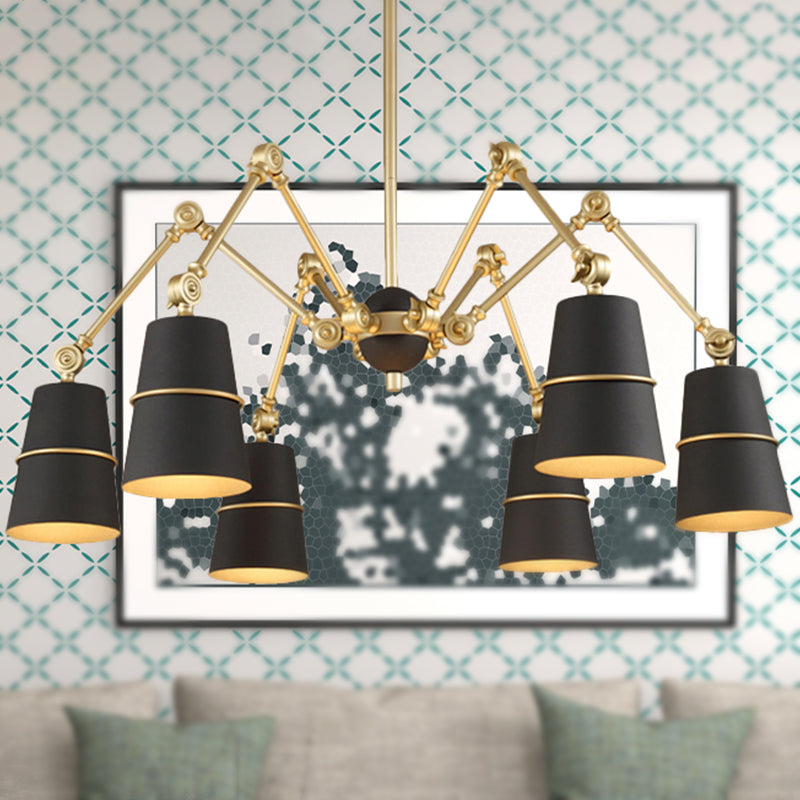 6 Lights Spider Chandelier Light with Cone Shade Retro Style Black and Gold Metal Suspension Light Clearhalo 'Cast Iron' 'Ceiling Lights' 'Chandeliers' 'Industrial Chandeliers' 'Industrial' 'Metal' 'Middle Century Chandeliers' 'Rustic Chandeliers' 'Tiffany' Lighting' 248711