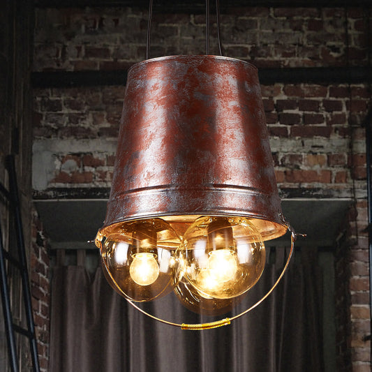 Semi Globe Living Room Pendant Chandelier Rustic Clear Glass 3 Lights Black Hanging Fixture with Metal Bucket Clearhalo 'Cast Iron' 'Ceiling Lights' 'Chandeliers' 'Industrial Chandeliers' 'Industrial' 'Metal' 'Middle Century Chandeliers' 'Rustic Chandeliers' 'Tiffany' Lighting' 248718