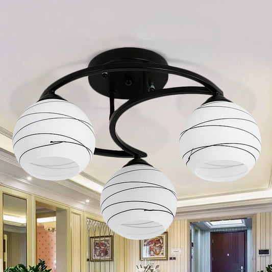 3/6 Lights Ceiling Lighting Classic Bubble Shade White Glass Semi Flush Mount Light in Black for Living Room Clearhalo 'Ceiling Lights' 'Close To Ceiling Lights' 'Close to ceiling' 'Glass shade' 'Glass' 'Semi-flushmount' Lighting' 248722